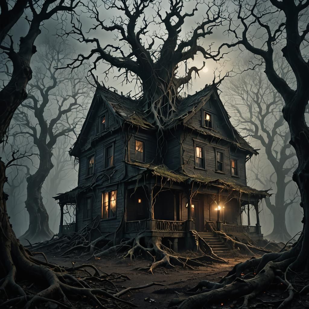 Haunting Forest House in Dark Fantasy Style
