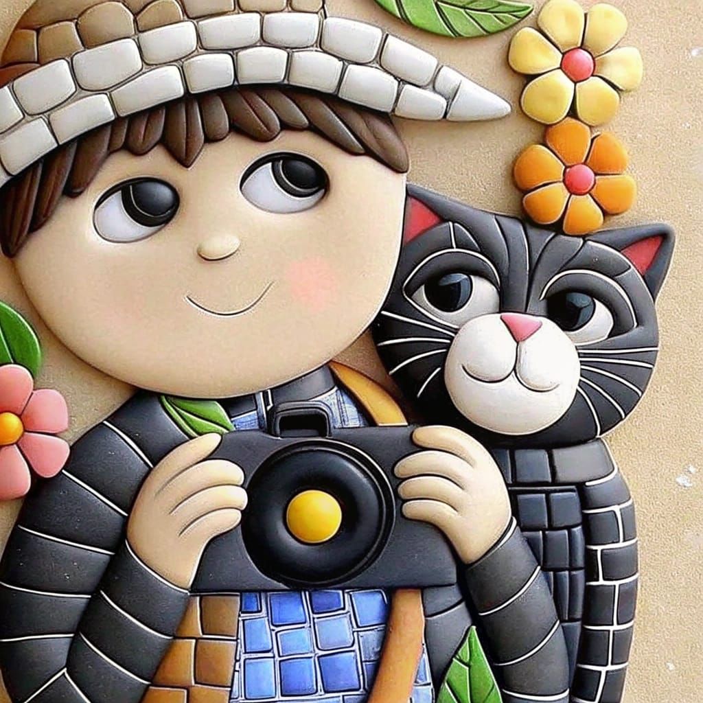 Boy and cat and their camera