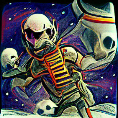 Scary skeleton astronaut in space Prisma color