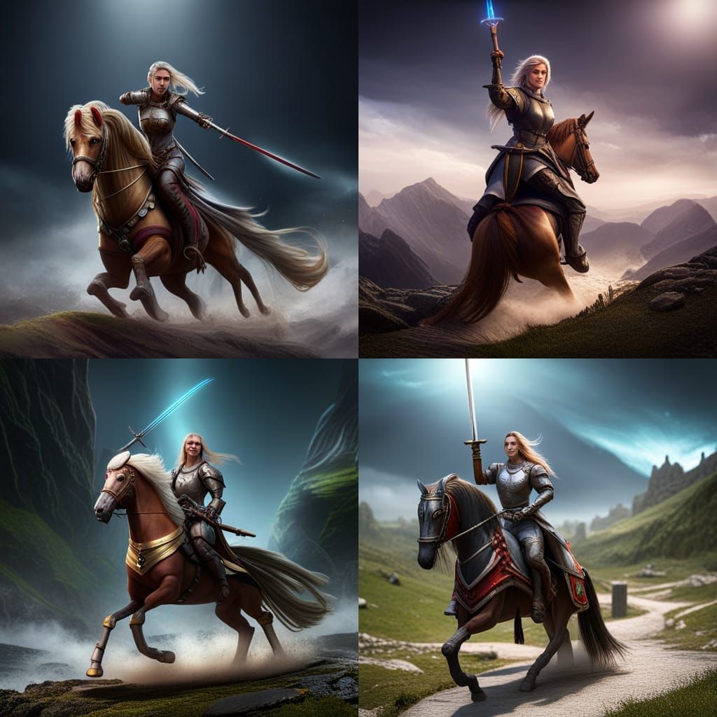A female knight on a horse realistic