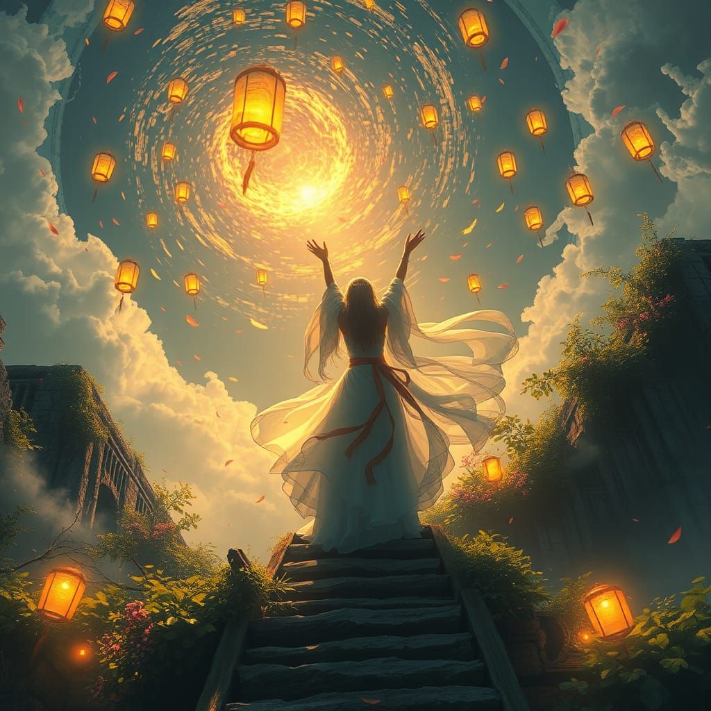 Mystical Songstress at Ancient Temple, Matte Painting