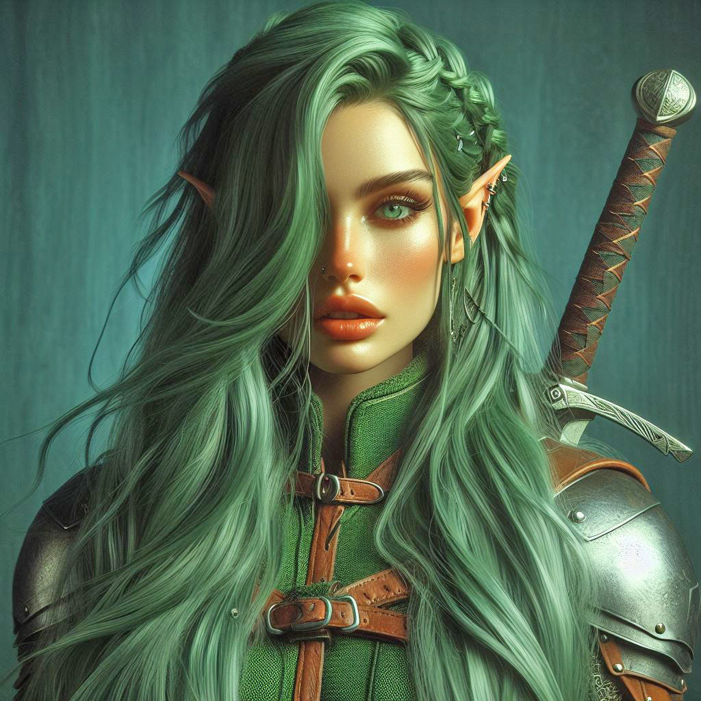 Green Elf close hair over eye