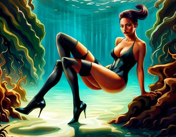 Beautiful Shadow Lass with ebon skin velvety costume and fis...