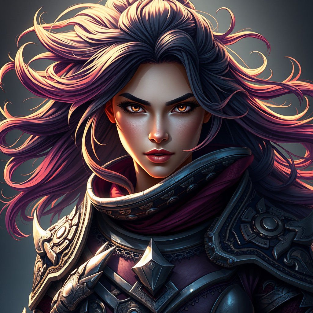 Vibrant Female Warrior in Intricate Armor