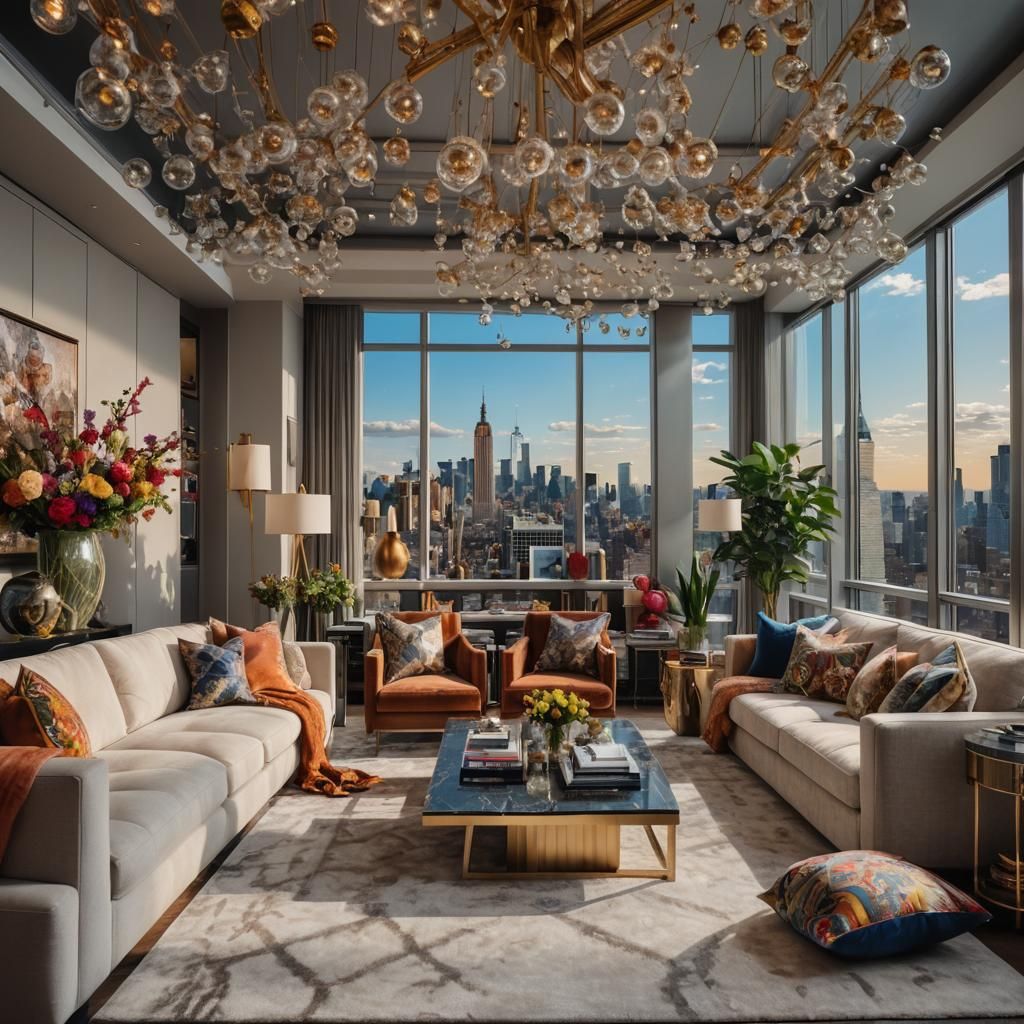 Interior of a New York penthouse. Maximalist interior design...