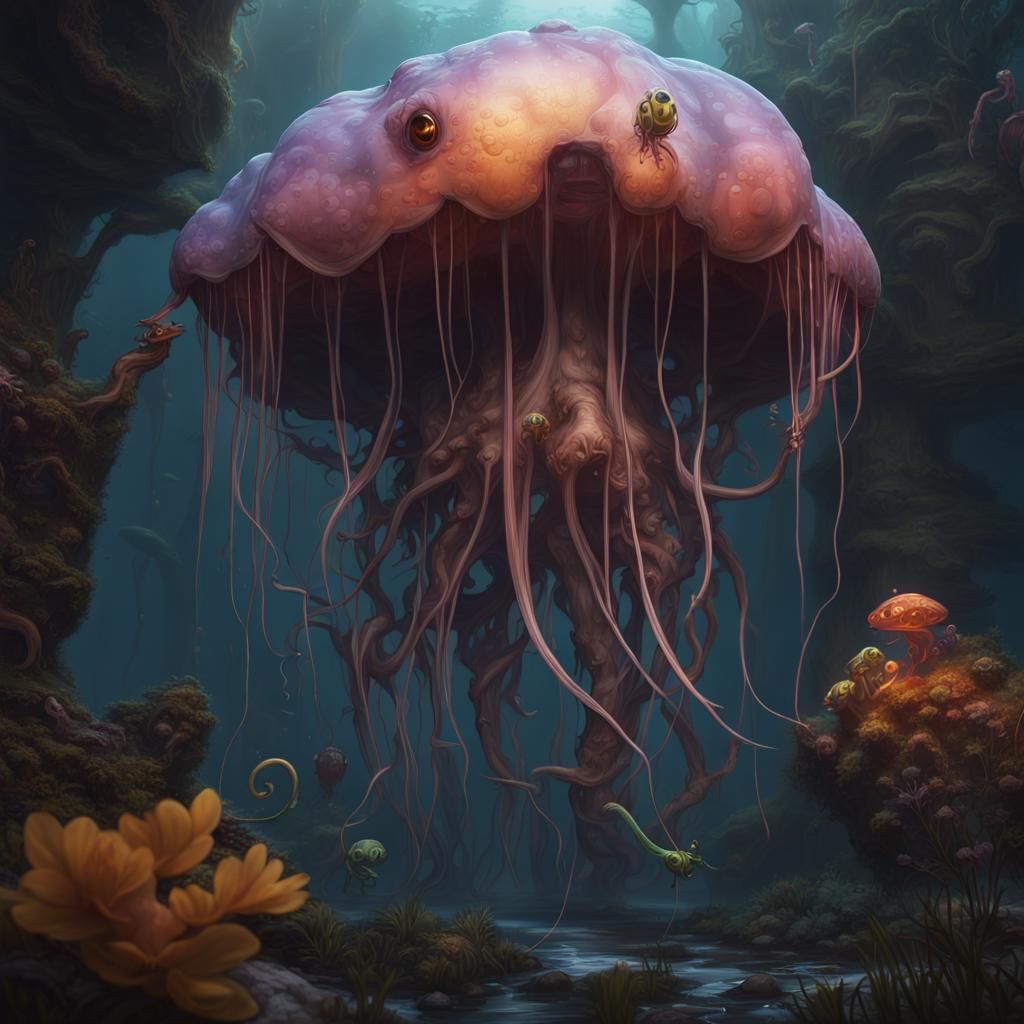 aye aye mixed with a jellyfish, frog, horse and Hornet