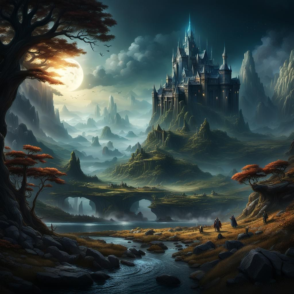 High-Resolution Fantasy Landscape with Mythical Creatures