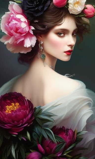 flowers_peonies lined across edges_dark_sharp lines_Scenic, ...