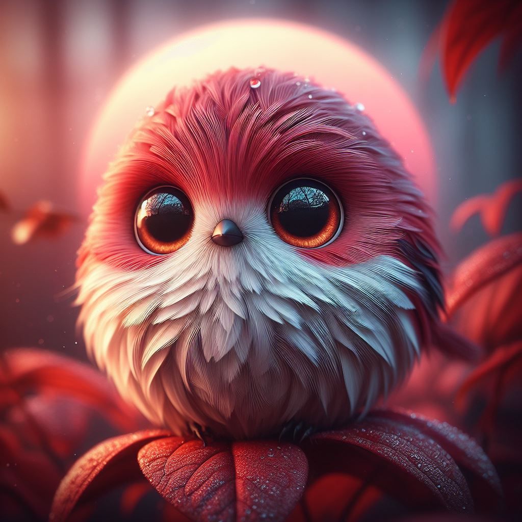 Round red white bird