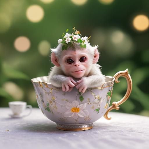 Tiny monkey in a Teacup Series AI Generated Artwork NightCafe Creator