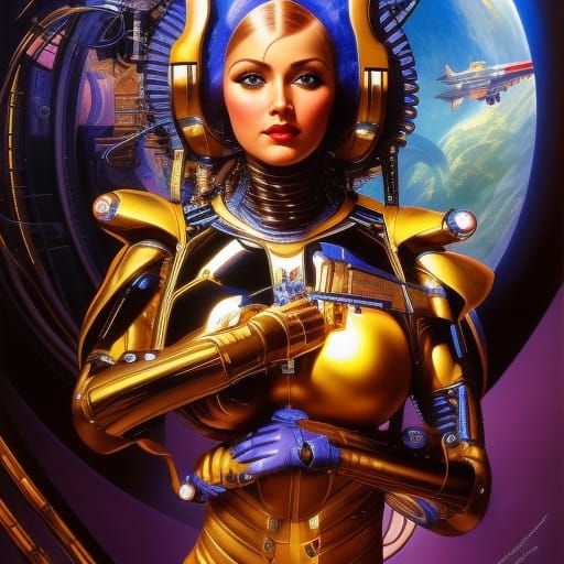 Cyborg Pinup in Space IV - AI Generated Artwork - NightCafe Creator