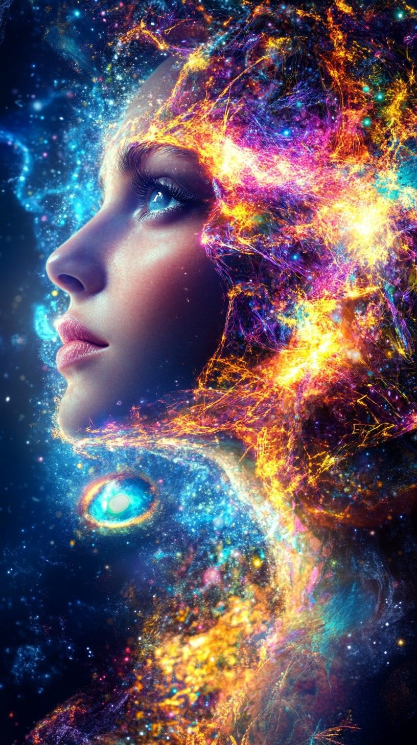 A beautiful woman at one with the cosmos
