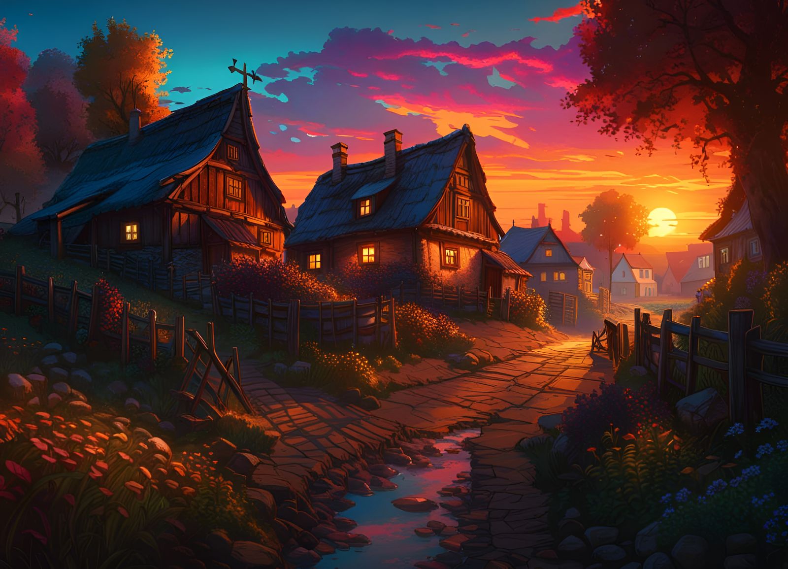 Sunset Village  by @rufusdinosaur