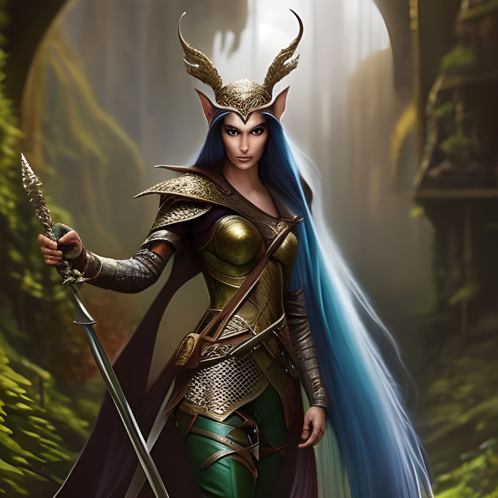 Elven Warrior in Fairytale Countryside