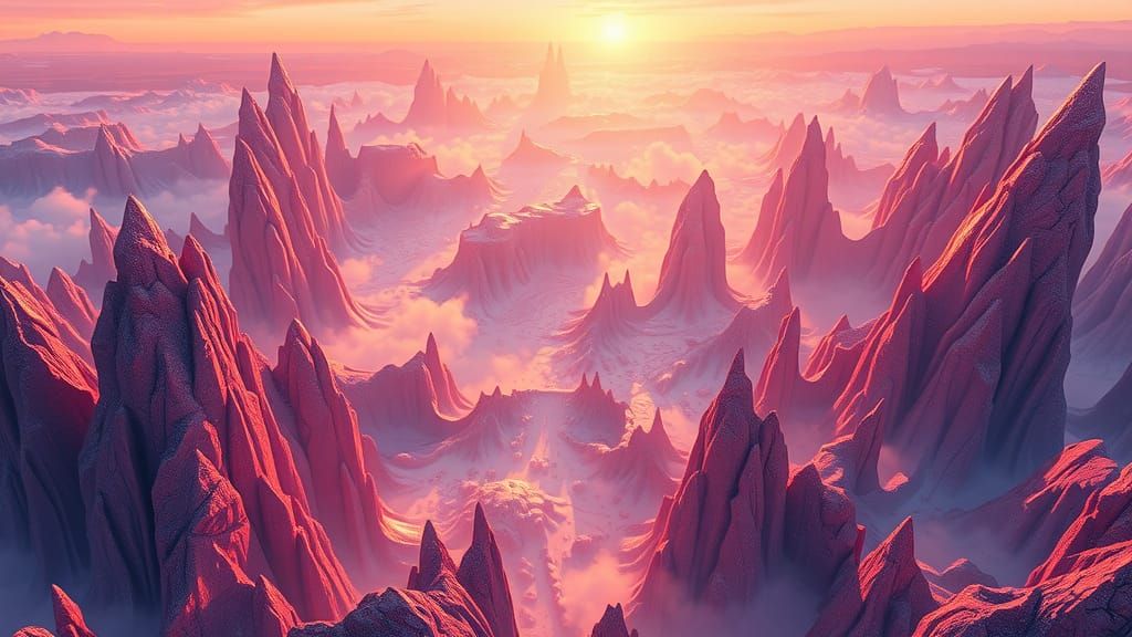 A grand, sweeping landscape of light and color, depicting a ...