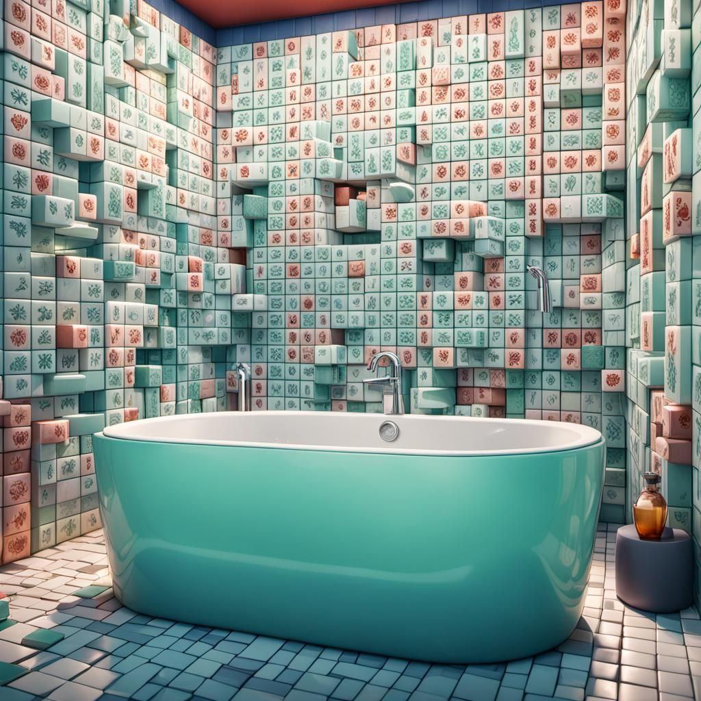 Bathroom tiled with mahjong tiles   by @Sopratutto