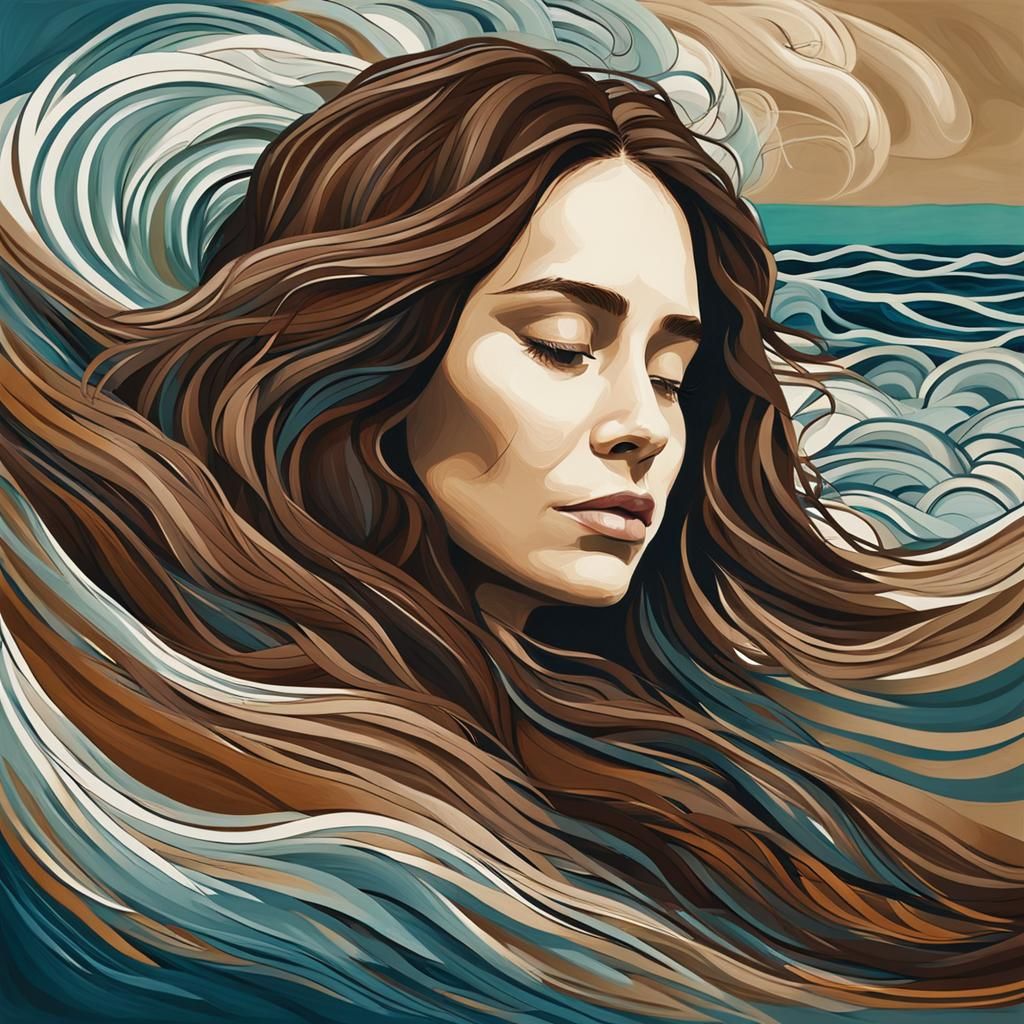 a brown hair woman being gently enclosed by ocean waves
