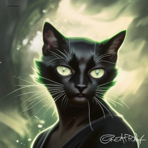 Dramatic Black Cat Portrait with Green Eyes