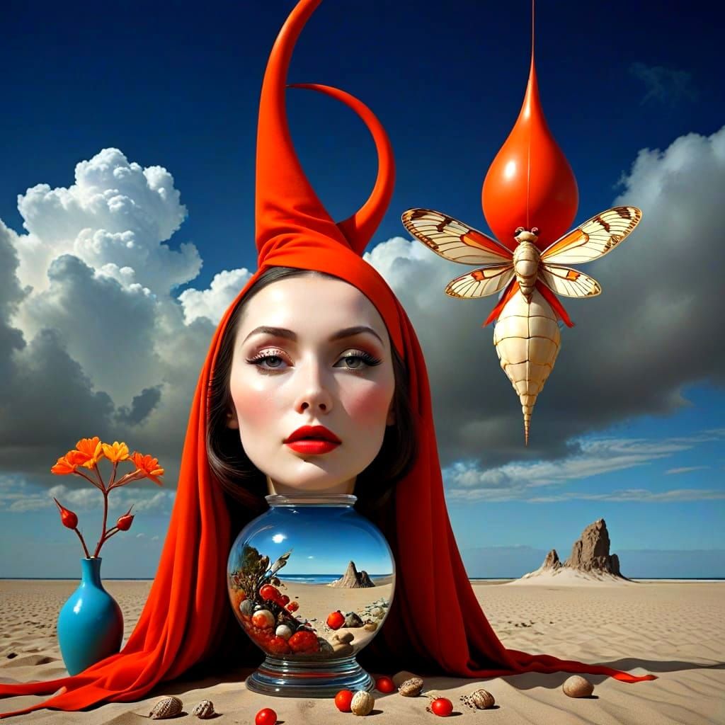 Surreal Landscape with Random Objects, Vivid Colors