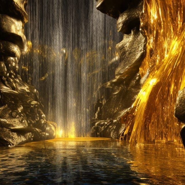 Waterfall in a shiny cave