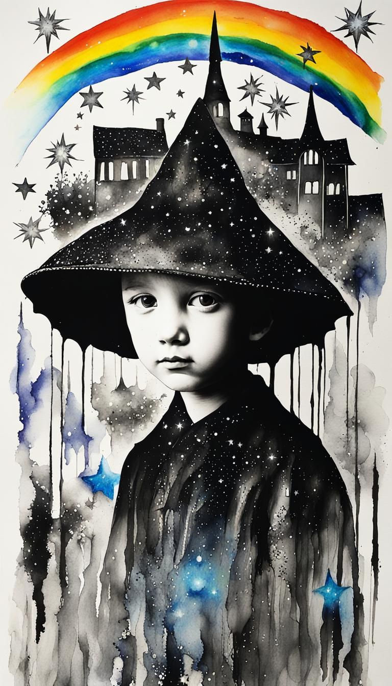 Cosmic Dark Goddess rains down stars,  child witnesses , It ...