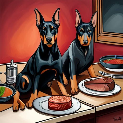 Realistic Dobermans Ready For Dinner - Ai Generated Artwork - Nightcafe 