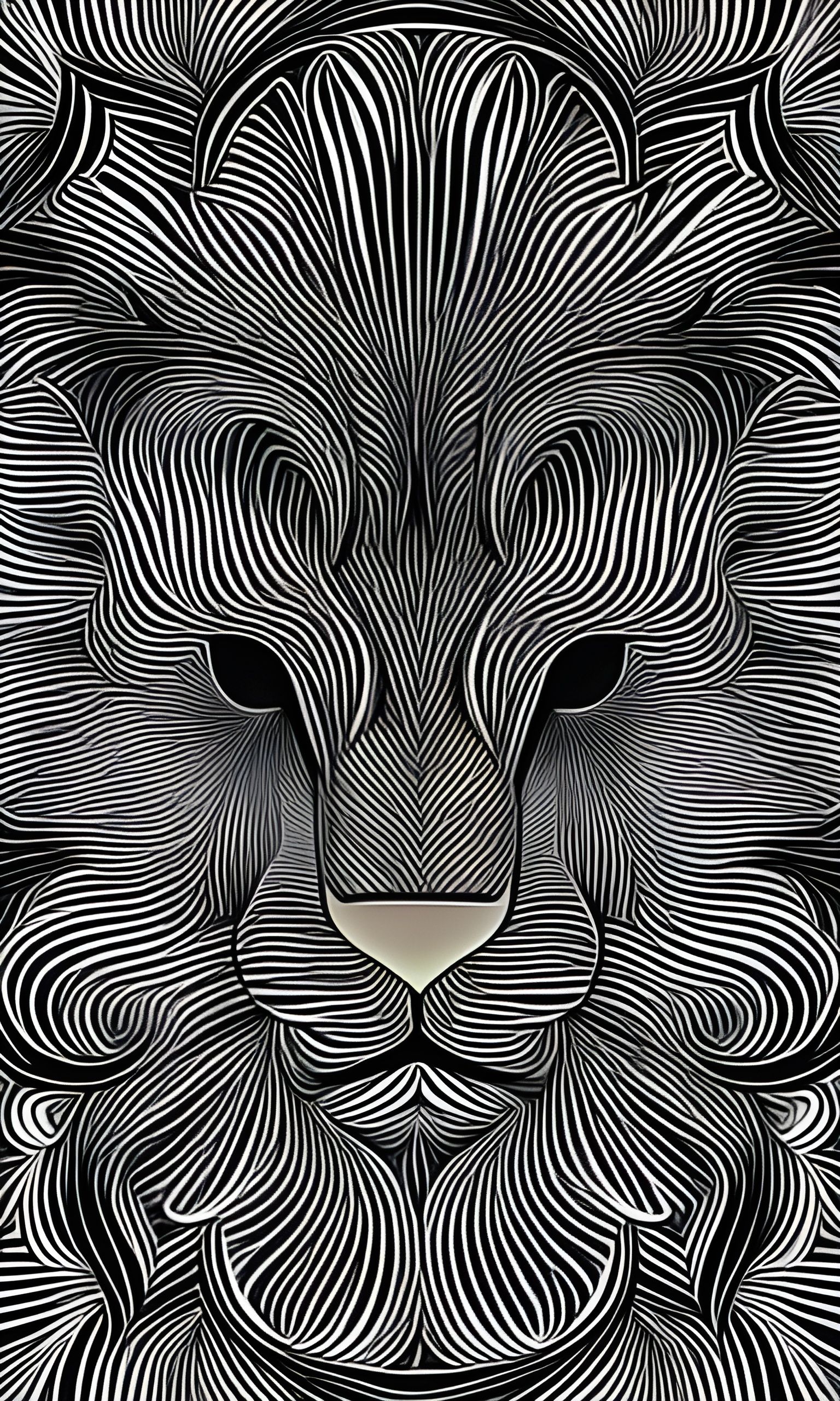 Lion abstract vector fractal, wave function, Zentangle (III)
