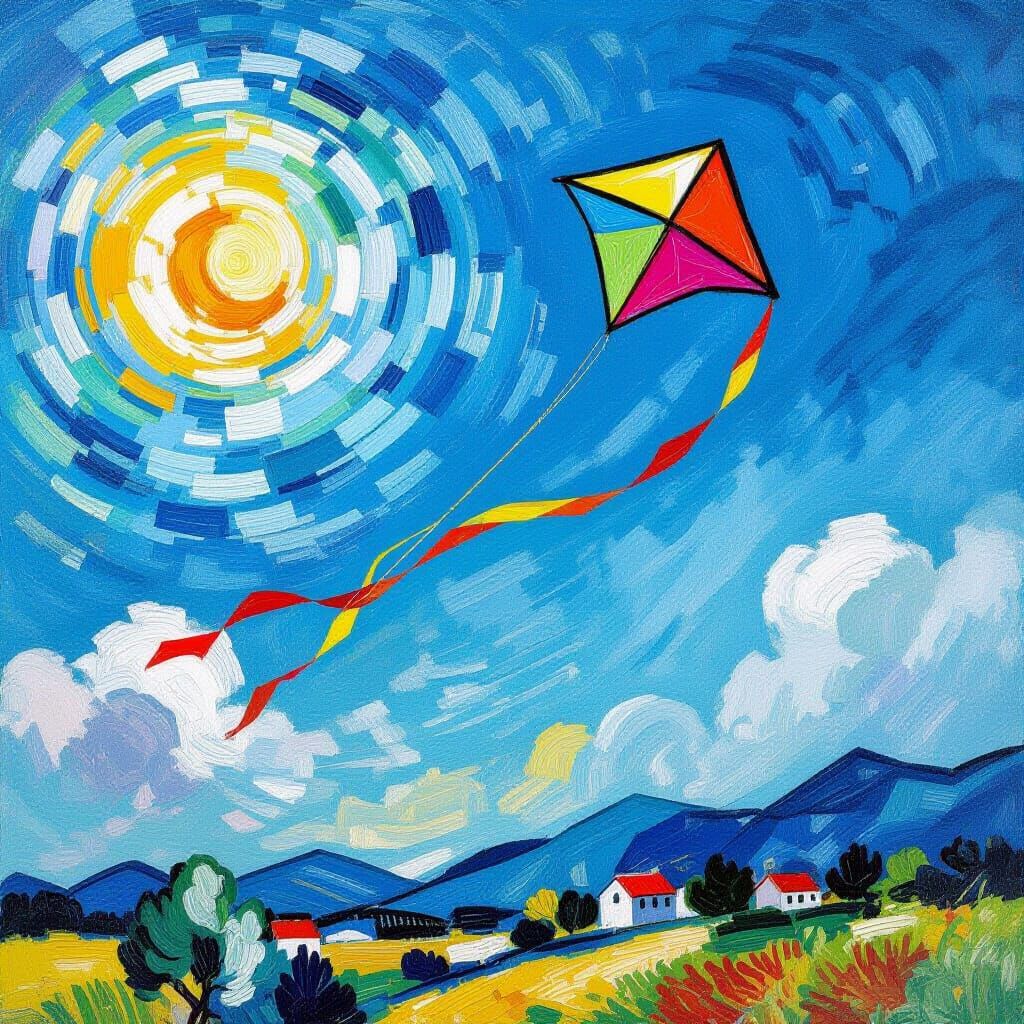 Kite Soaring Skyward as Impasto Fantasy Art