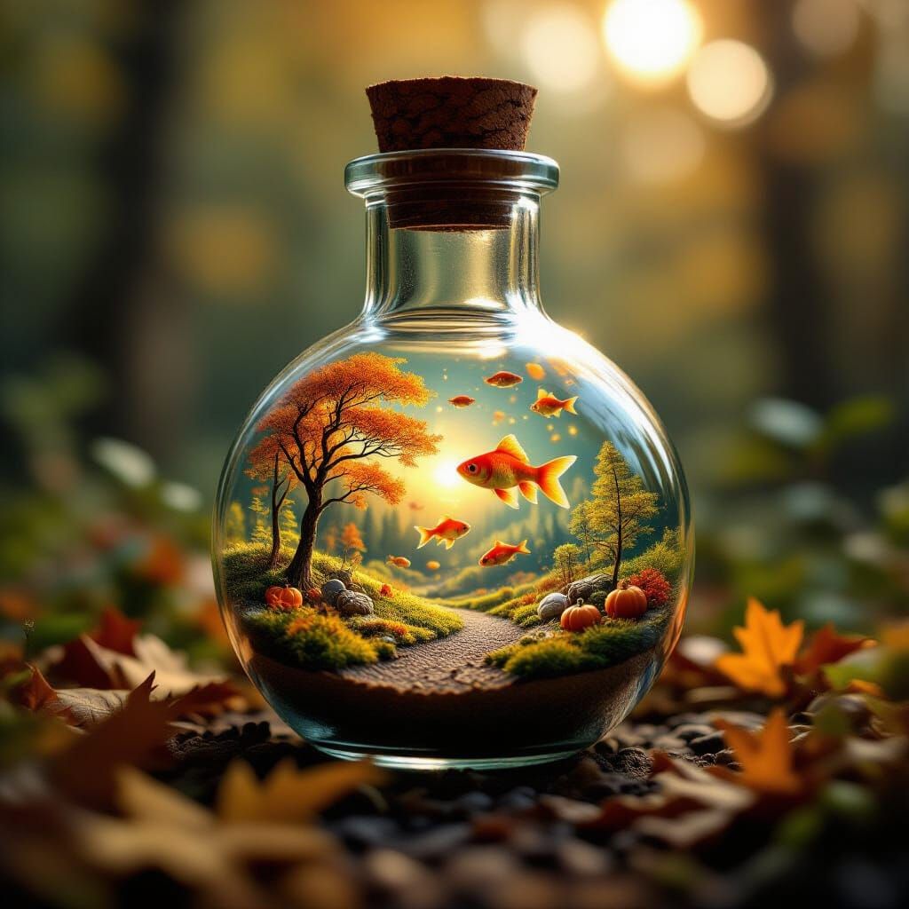 Autumnal miniature world inside magical potion glass beaker  by @xtough 