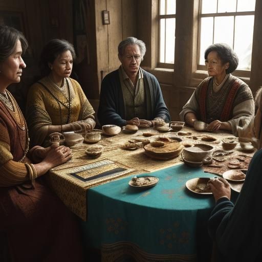 Travelers Gather in Traditional Workshop: Cinematic Film Sti...