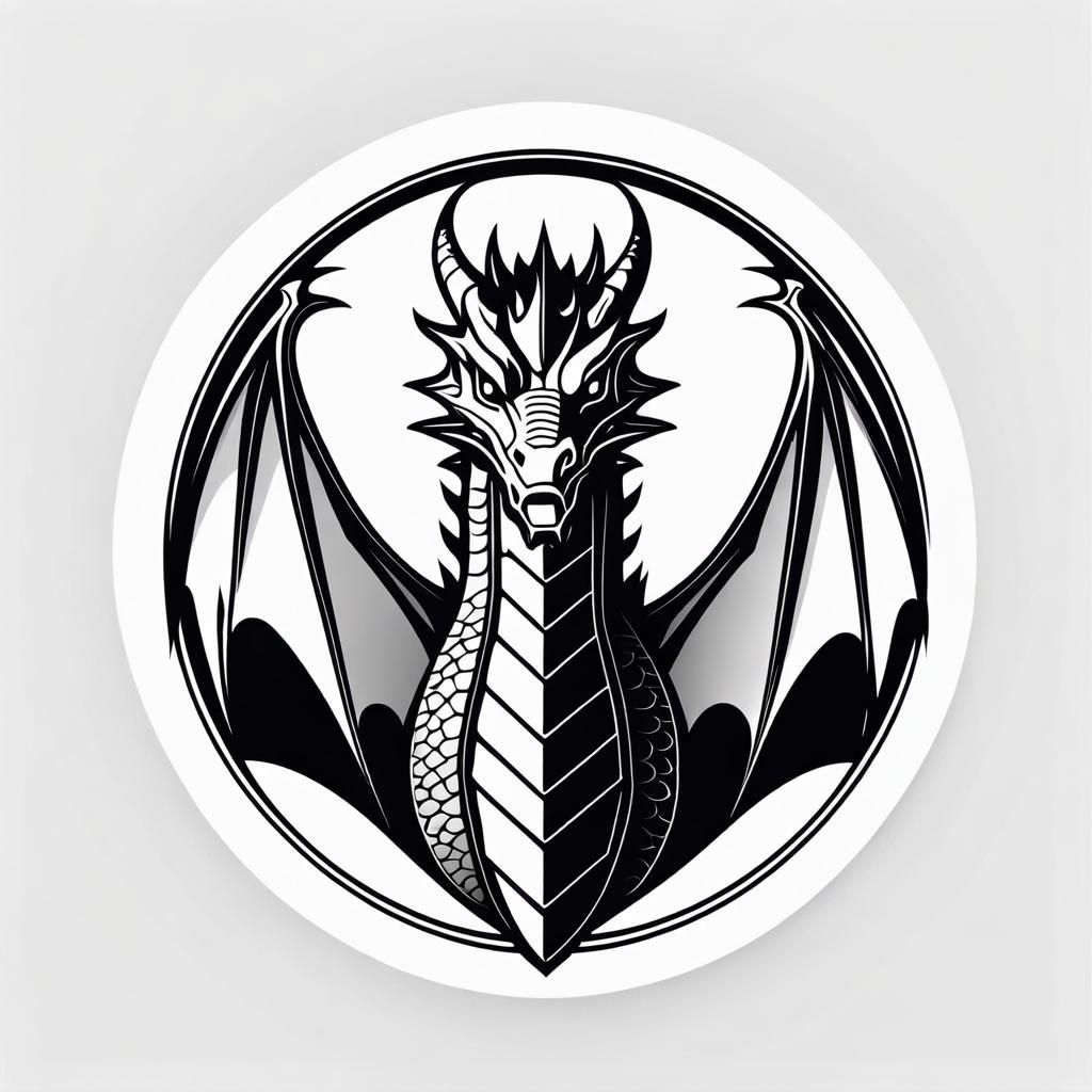 Simple (black and white:1.5) line art of a "dragon" logo inside a circle. There is a blank (pure white ...  by @Charlequin