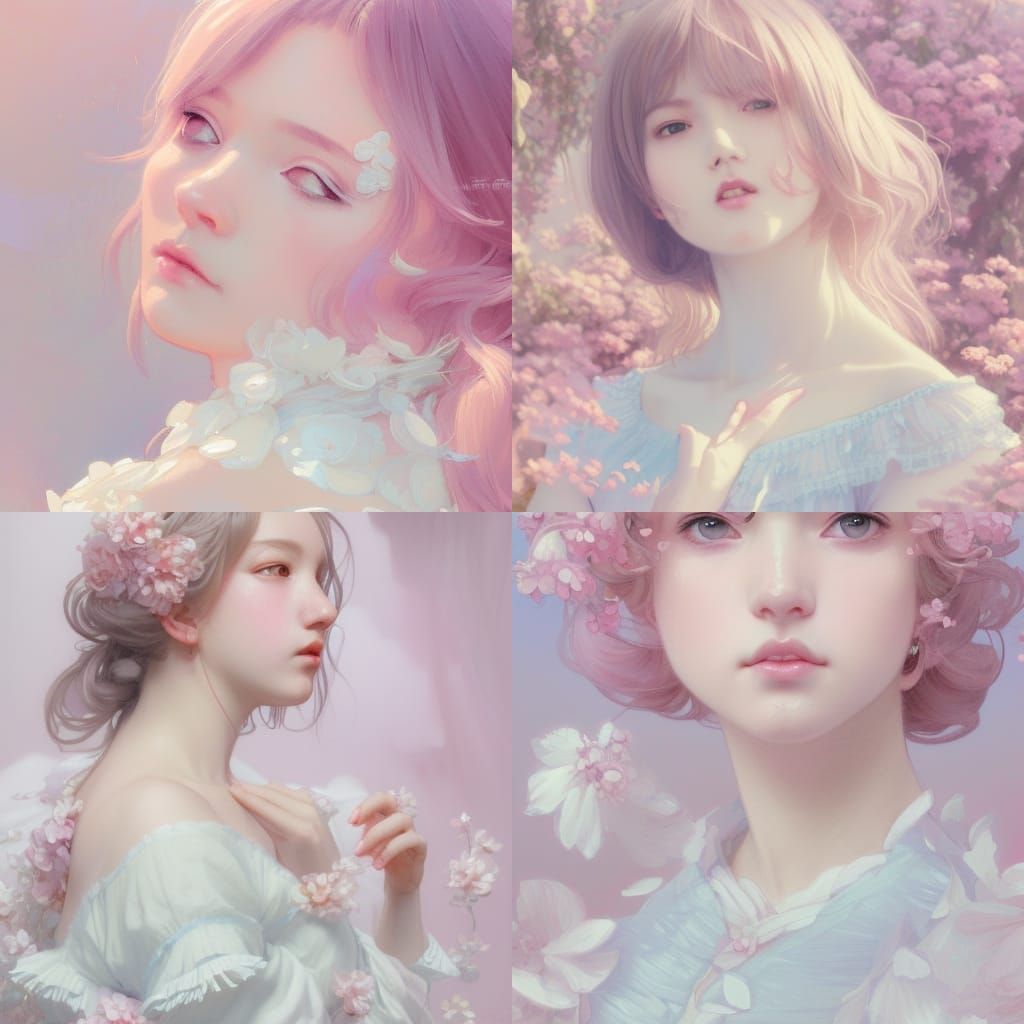 Kawaii E-Girl Portrait in Pastel Colors