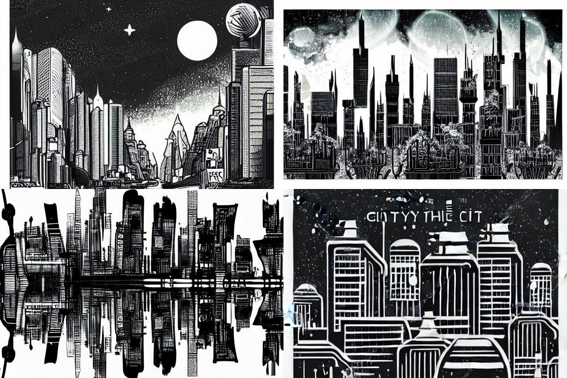 Sci-fi city in the style of Modern European ink painting