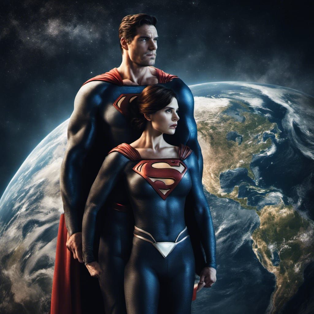 superman and lois lane looking at the earth from space