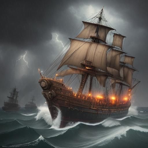 A ship in a storm in summer - AI Generated Artwork - NightCafe Creator