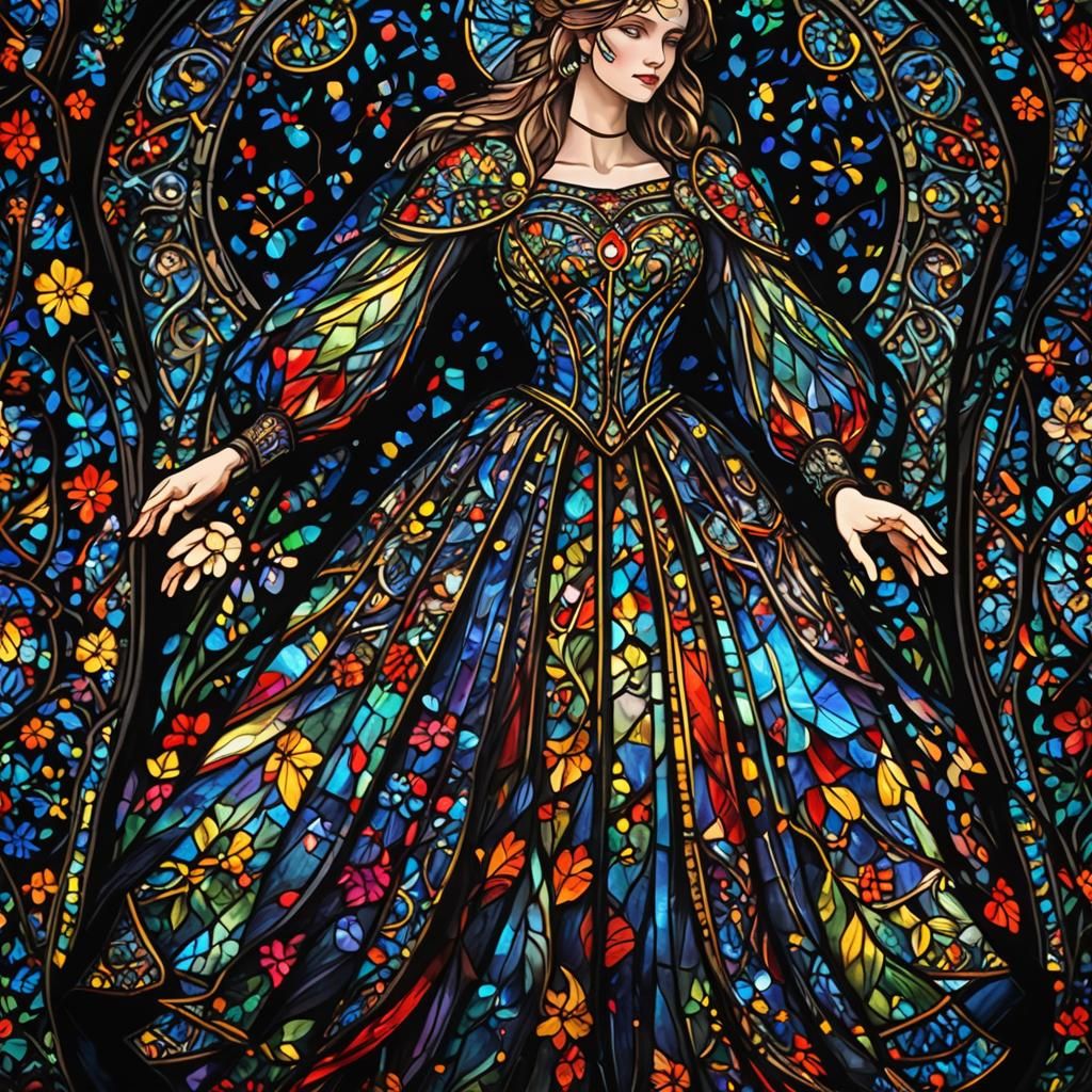 Stained Glass Magic Dress on Black Background