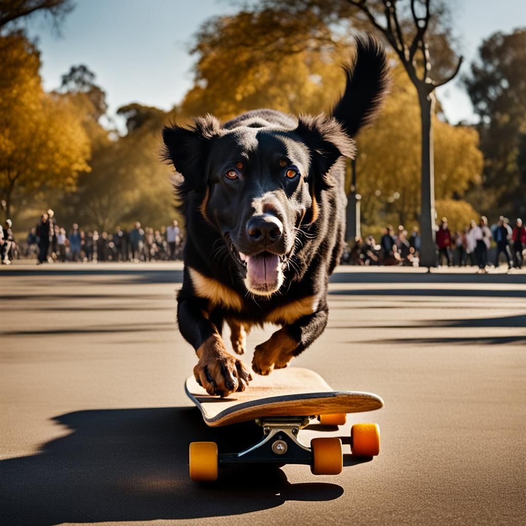 big dog skateboarding in park