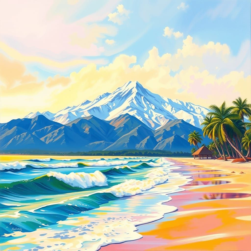 Dreamy Double Exposure Beach and Mountains in Impressionist ...