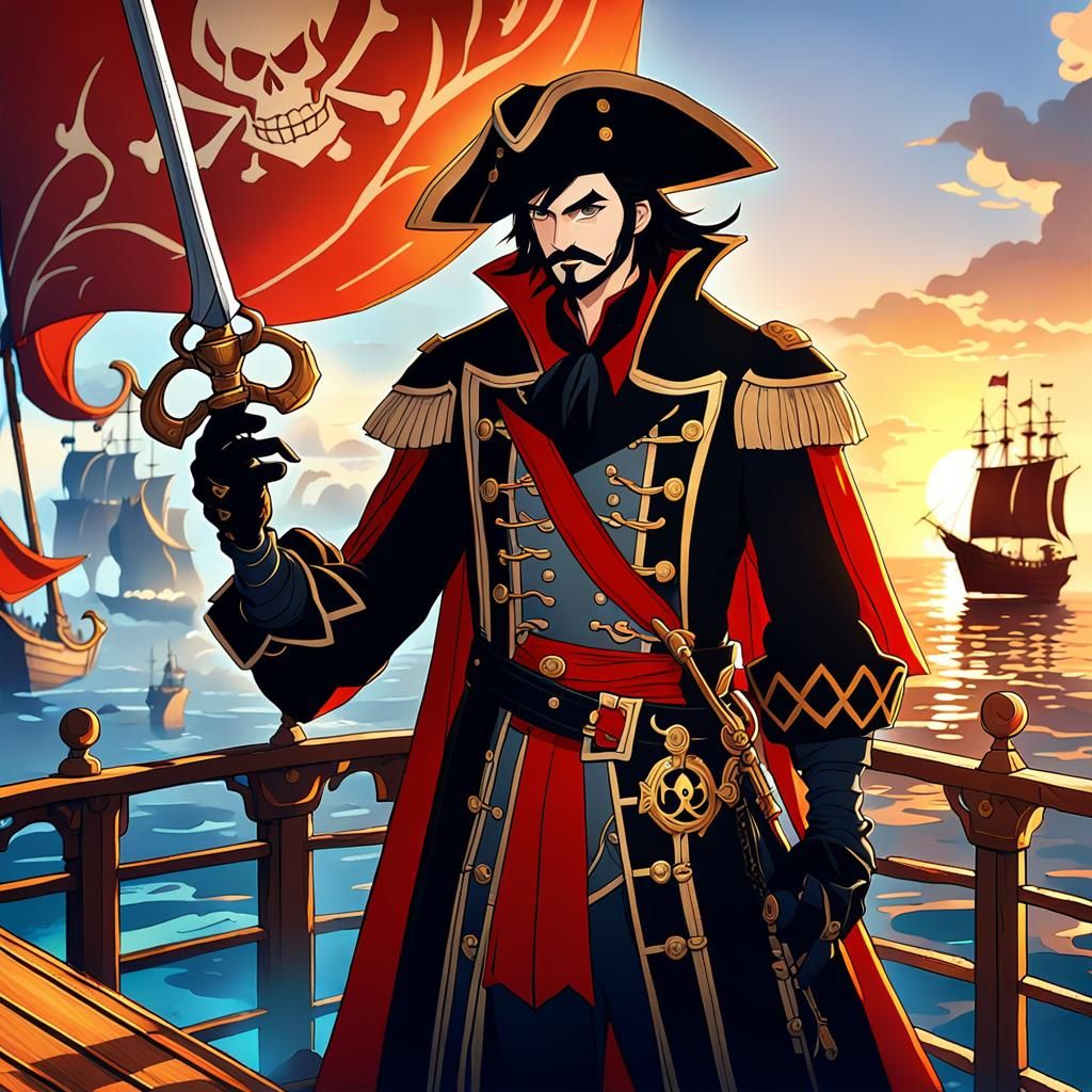 Captain Hook Anime Art on the Jolly Roger