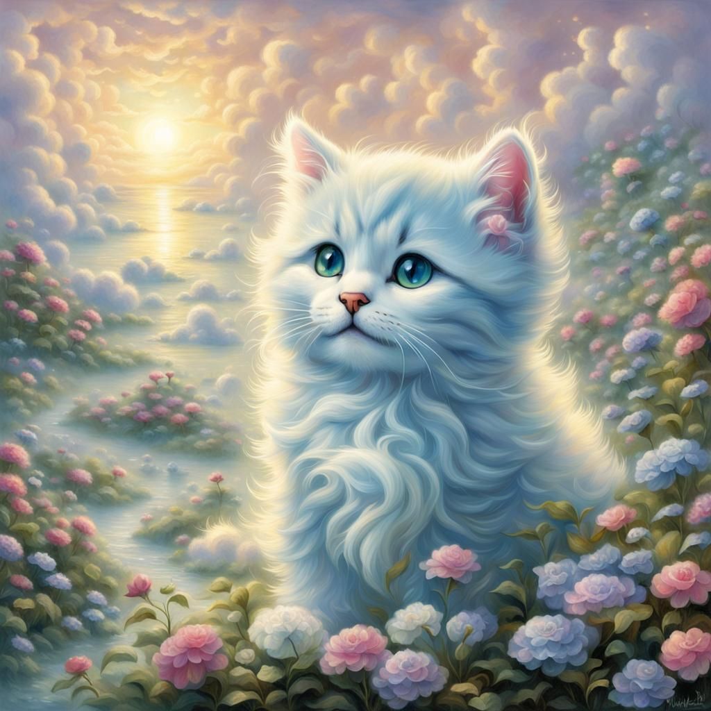 Very cute and soft kitten in a cloud land