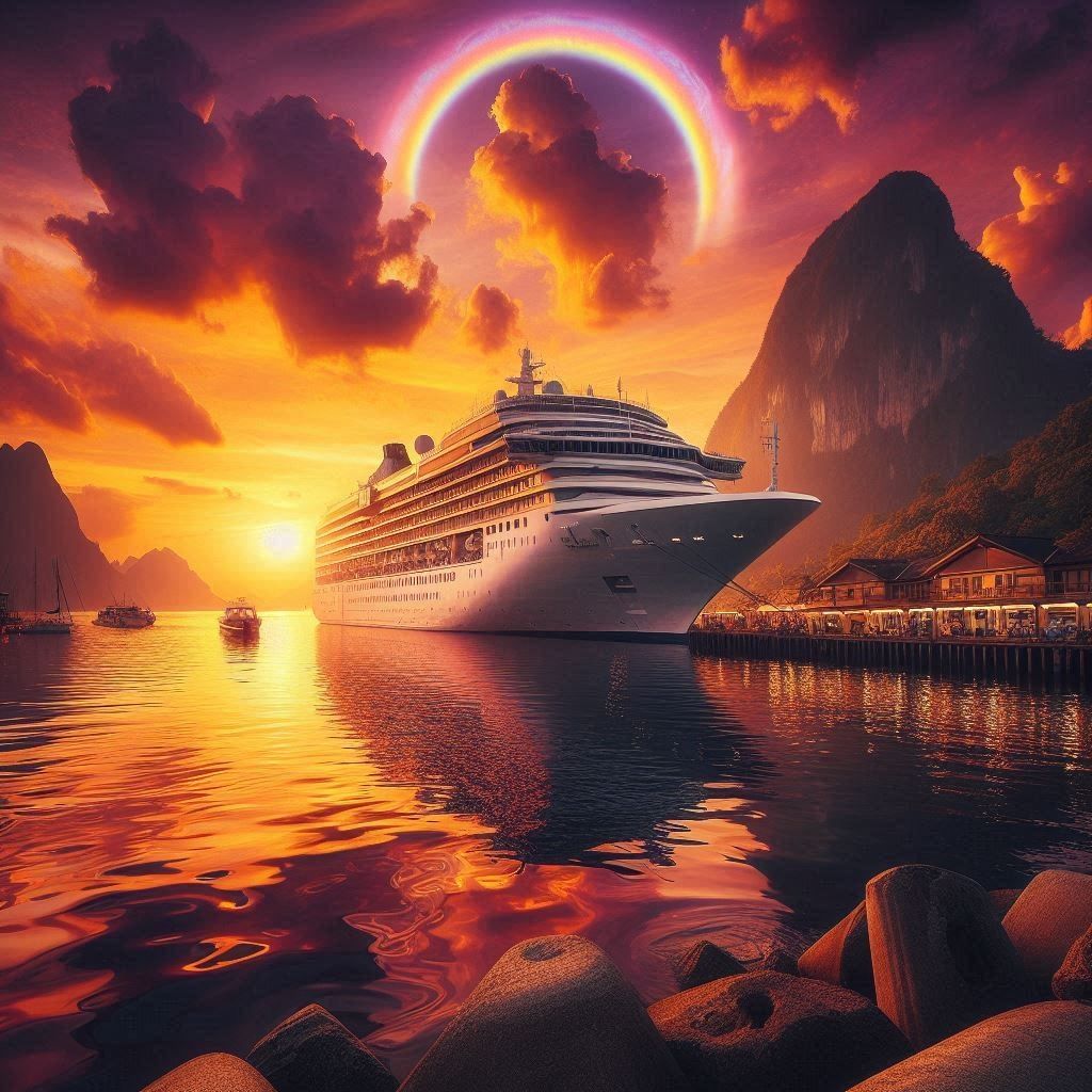 “Majestic Dusk: A Cruise Ship’s Tranquil Retreat”