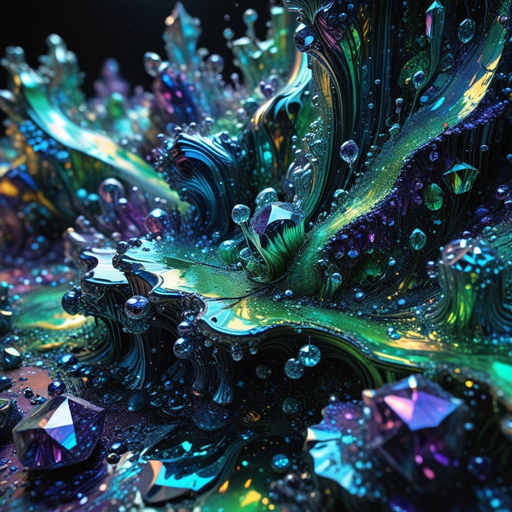 A bismuth sea. Ocean waves of colorful bismuth, abstract bismuth art