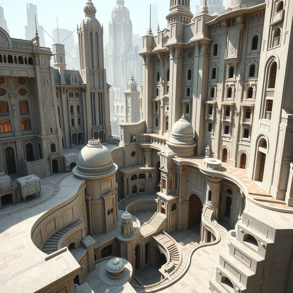 hyperrealistic,  three dimensional artwork, M.C. Escher, intricate, detailed setting, 