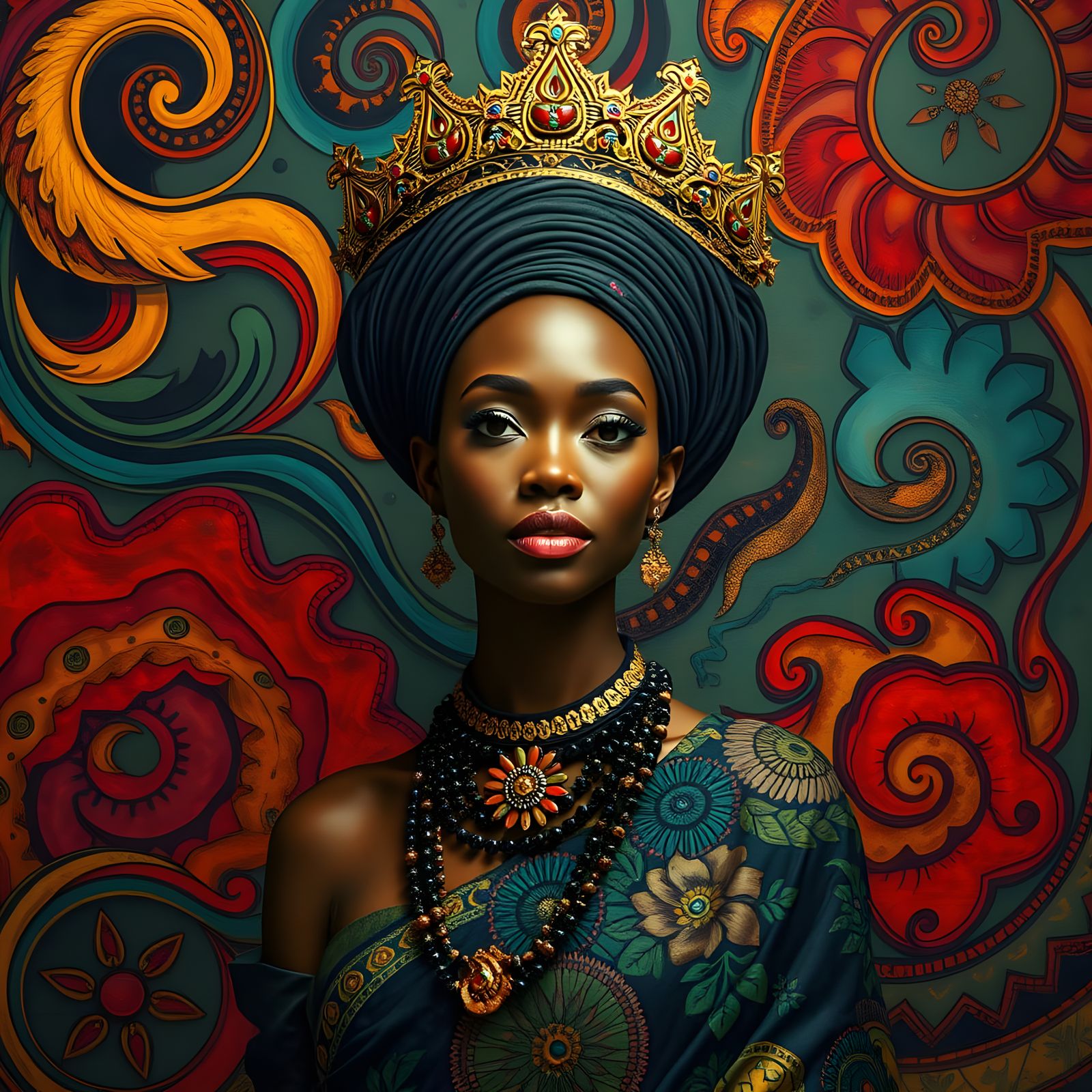 African Queen Aziza Kibibi in Afrofuturist Splendor