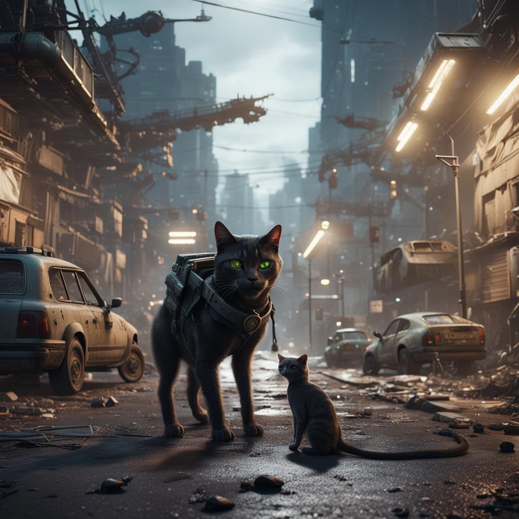 Kitty rescue in apocalypse - AI Generated Artwork - NightCafe Creator