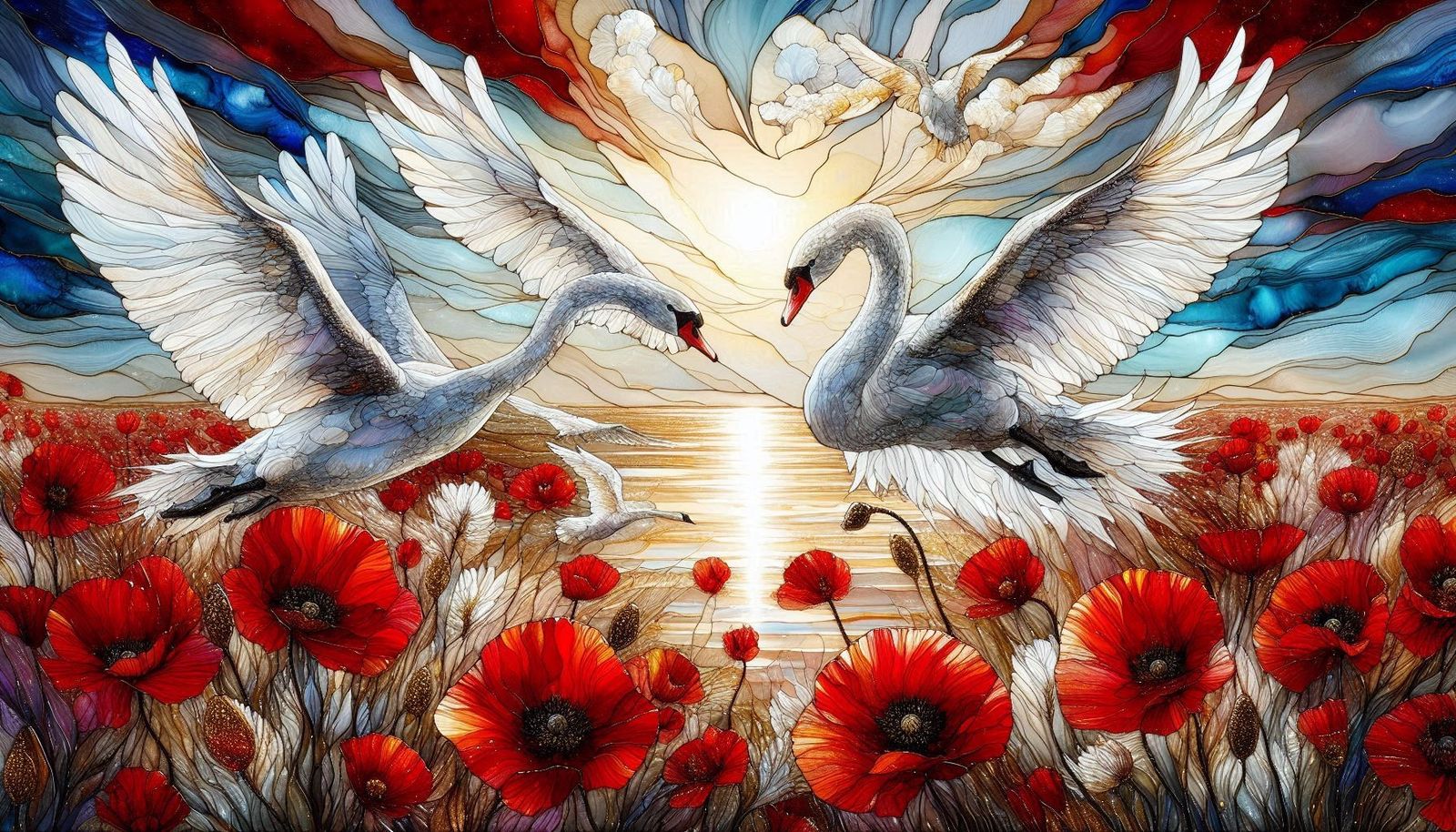 Swans Over Poppy Fields