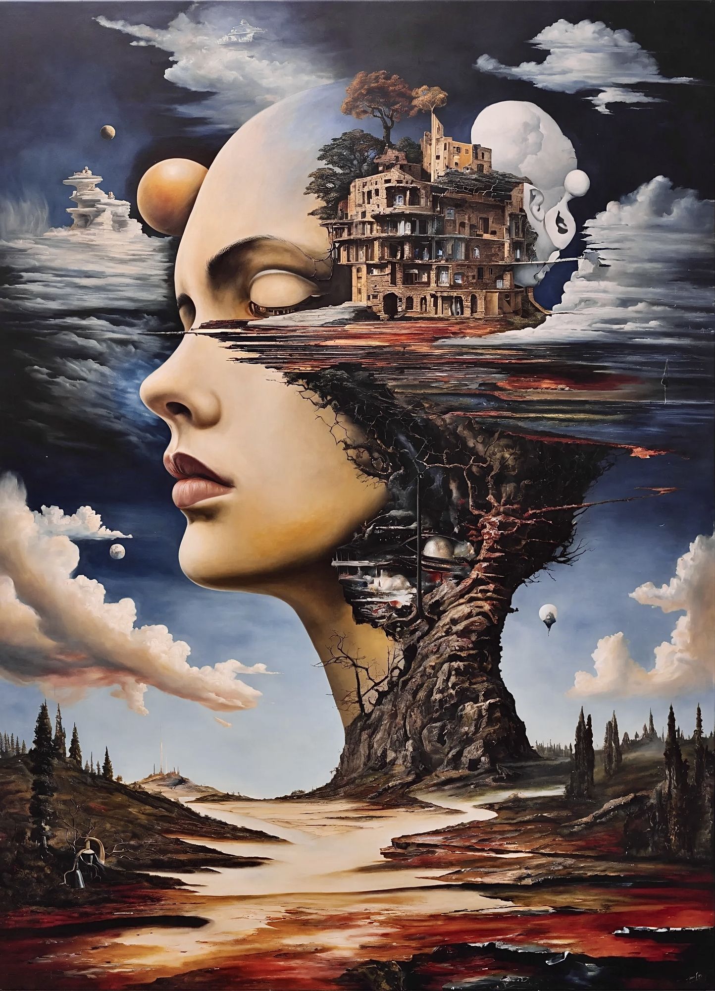 Surrealist paintin in the manner of Daprai