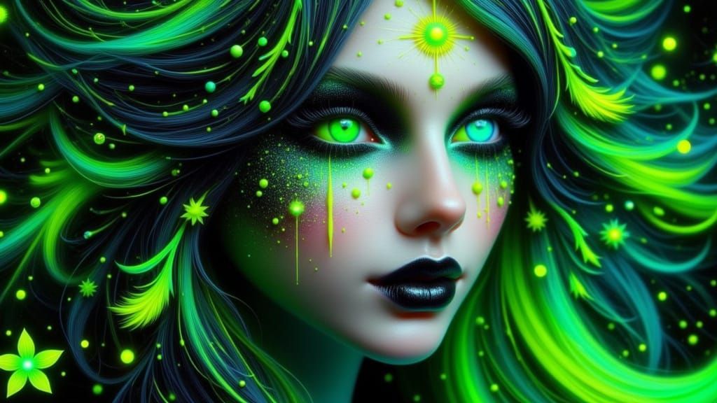 <lora:SolarFire:1.0> A female woman, deep green