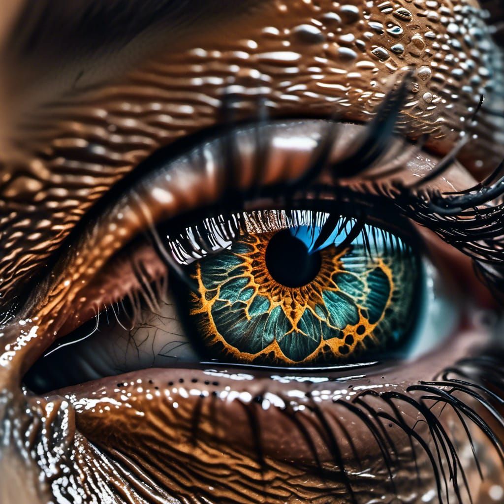 Extreme close-up, of an "extreme eye" with perfect skin, reflective, intricate details, extreme HDR, beautifully shot, realistic, sharp focu...