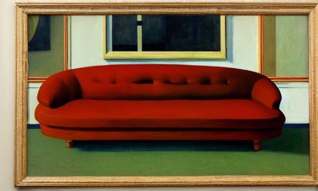 Pear sofa, hyperdetailed Edward Hopper